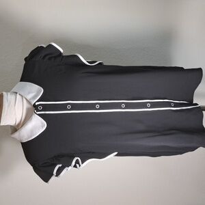 CeCe Women’s Blouse Flutter Sleeve Peter Pan Collar Black White Trim Size XL